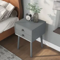 Nightstands-Kirkland's Home Tapered 2-Drawer Nightstand Gray
