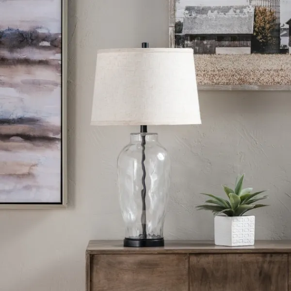 Table Lamps-Kirkland's Home Tapered Metal And Glass Jug Table Lamp White
