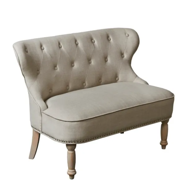 Sofas & Loveseats-Kirkland's Home Taupe Button Tufted Nailhead Trim Settee Tan