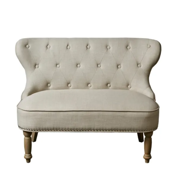 Sofas & Loveseats-Kirkland's Home Taupe Button Tufted Nailhead Trim Settee Tan
