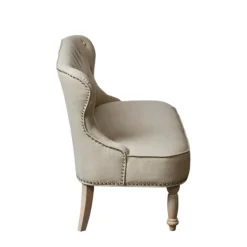 Sofas & Loveseats-Kirkland's Home Taupe Button Tufted Nailhead Trim Settee Tan