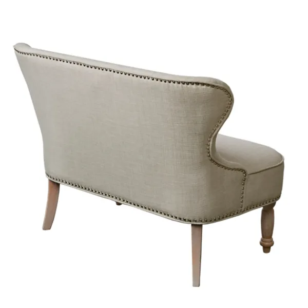 Sofas & Loveseats-Kirkland's Home Taupe Button Tufted Nailhead Trim Settee Tan