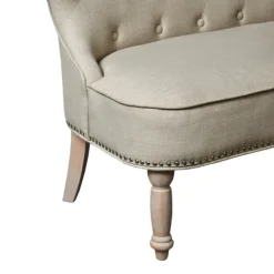 Sofas & Loveseats-Kirkland's Home Taupe Button Tufted Nailhead Trim Settee Tan