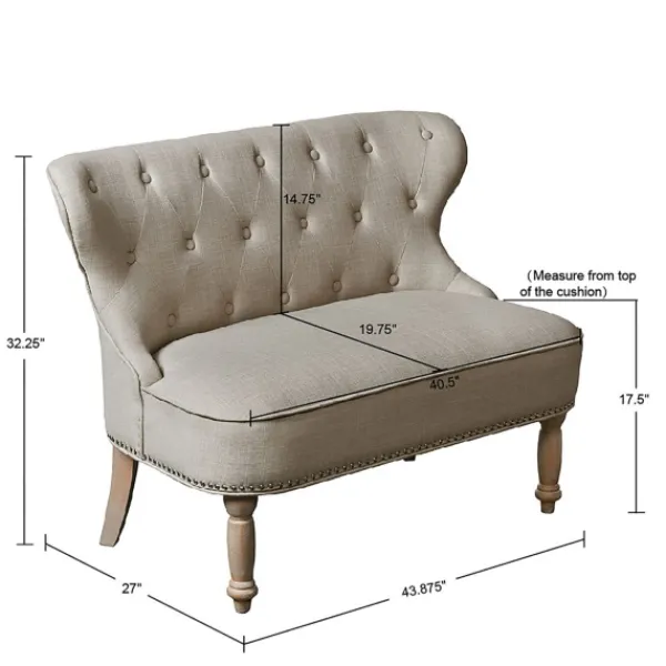 Sofas & Loveseats-Kirkland's Home Taupe Button Tufted Nailhead Trim Settee Tan