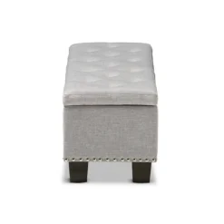 Entryway Furniture-Kirkland's Home Taupe Button-Tufted Upholstered Storage Bench Tan