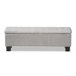 Entryway Furniture-Kirkland's Home Taupe Button-Tufted Upholstered Storage Bench Tan