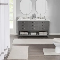 Bathroom Rugs-Kirkland's Home Taupe High Pile Marshmallow Bath Mat, 30 In. Ivory
