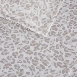 Bed Sheets-Kirkland's Home Taupe Leopard Print Satin 4-Pc. King Sheet Set White/Tan