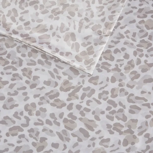 Bed Sheets-Kirkland's Home Taupe Leopard Print Satin 4-Pc. Full Sheet Set White/Tan