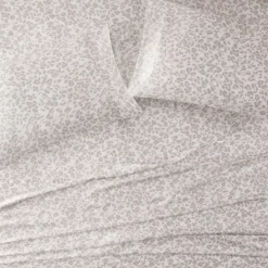 Bed Sheets-Kirkland's Home Taupe Leopard Print Satin 4-Pc. Full Sheet Set White/Tan