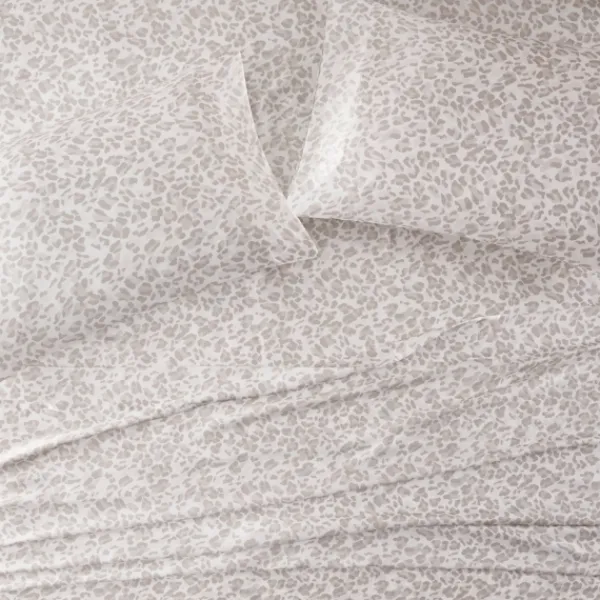Bed Sheets-Kirkland's Home Taupe Leopard Print Satin 4-Pc. Full Sheet Set White/Tan