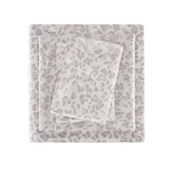 Bed Sheets-Kirkland's Home Taupe Leopard Print Satin 3-Pc. Twin Sheet Set White/Tan