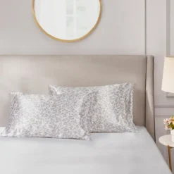 Bed Sheets-Kirkland's Home Taupe Leopard Satin King 2-Pc. Pillow Case Set White/Tan