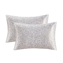 Bed Sheets-Kirkland's Home Taupe Leopard Satin Standard 2-Pc. Pillow Case Set White/Tan