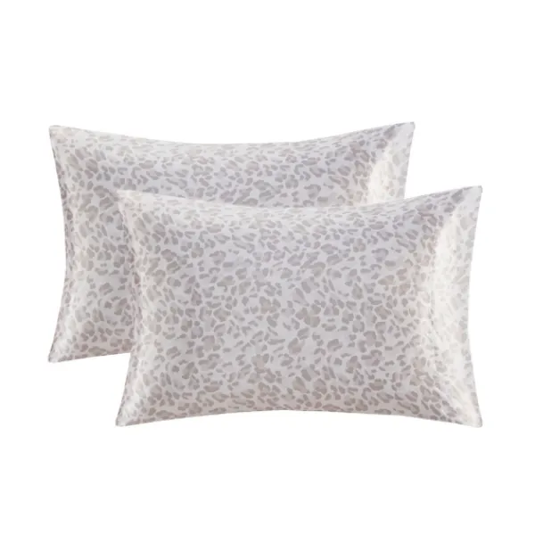 Bed Sheets-Kirkland's Home Taupe Leopard Satin Standard 2-Pc. Pillow Case Set White/Tan