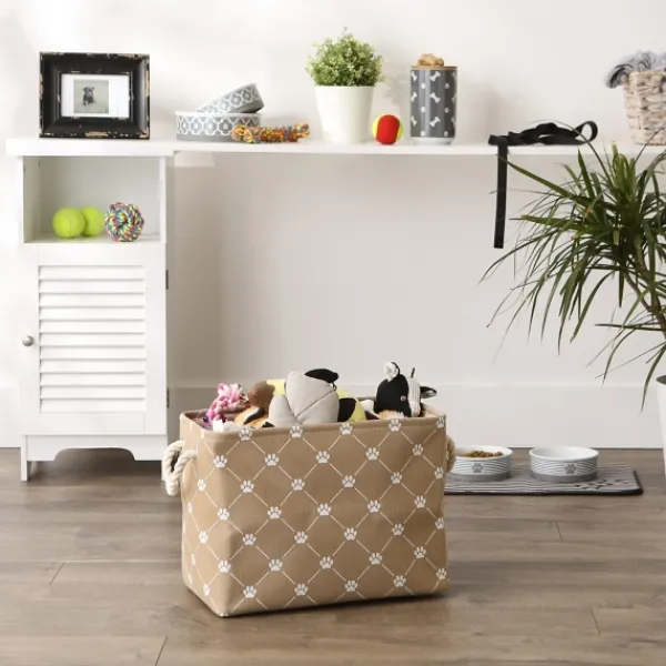Baskets & Boxes-Kirkland's Home Taupe Paw Trellis Rec Gle Basket, 16 In. Tan