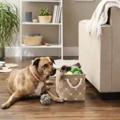 Baskets & Boxes-Kirkland's Home Taupe Trellis Paw Print Storage Basket, 14 In. Tan