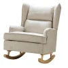 Accent Chairs-Kirkland's Home Taupe Upholstered Natural Base Wingback Rocker Tan