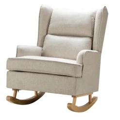 Accent Chairs-Kirkland's Home Taupe Upholstered Natural Base Wingback Rocker Tan