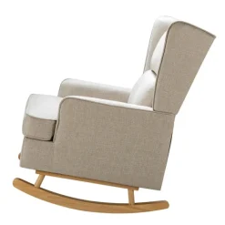 Accent Chairs-Kirkland's Home Taupe Upholstered Natural Base Wingback Rocker Tan