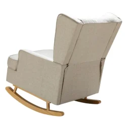 Accent Chairs-Kirkland's Home Taupe Upholstered Natural Base Wingback Rocker Tan