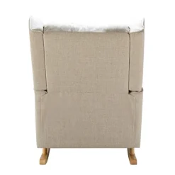 Accent Chairs-Kirkland's Home Taupe Upholstered Natural Base Wingback Rocker Tan