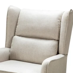 Accent Chairs-Kirkland's Home Taupe Upholstered Natural Base Wingback Rocker Tan