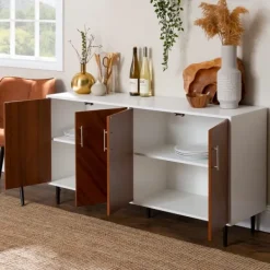 Tv Stands & Media Consoles-Kirkland's Home Teak And White Chevron Door Tv Stand Brown