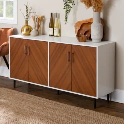Tv Stands & Media Consoles-Kirkland's Home Teak And White Chevron Door Tv Stand Brown