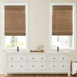 Curtains & Drapes-Kirkland's Home Teak Bamboo Light Filtering Roman Shade, 27 In. Brown