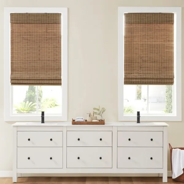 Curtains & Drapes-Kirkland's Home Teak Bamboo Light Filtering Roman Shade, 27 In. Brown