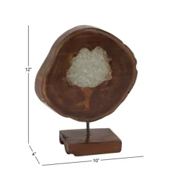 Statues & Figurines-Kirkland's Home Teak Wood Raw Edge Crystal Figurine Brown/Clear