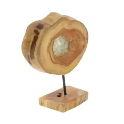 Statues & Figurines-Kirkland's Home Teak Wood Raw Edge Crystal Figurine Brown/Clear