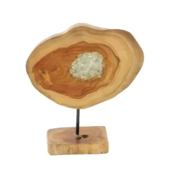Statues & Figurines-Kirkland's Home Teak Wood Raw Edge Crystal Figurine Brown/Clear