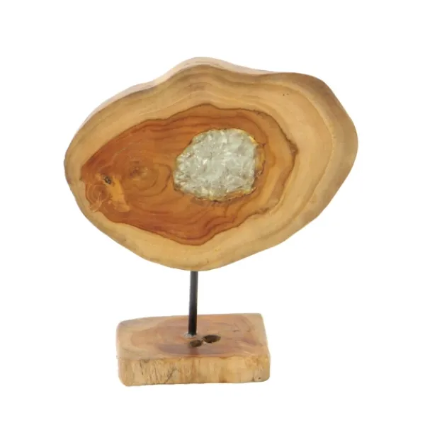 Statues & Figurines-Kirkland's Home Teak Wood Raw Edge Crystal Figurine Brown/Clear