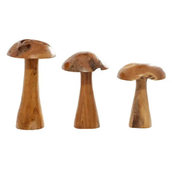 Statues & Figurines-Kirkland's Home Teakwood Mushroom 3-Pc. Sculpture Set Brown