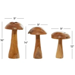 Statues & Figurines-Kirkland's Home Teakwood Mushroom 3-Pc. Sculpture Set Brown