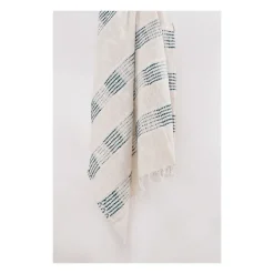 Blankets & Throws-Kirkland's Home Teal And Ivory Woven Stripe Throw Blue/Ivory