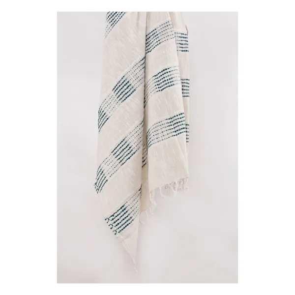 Blankets & Throws-Kirkland's Home Teal And Ivory Woven Stripe Throw Blue/Ivory