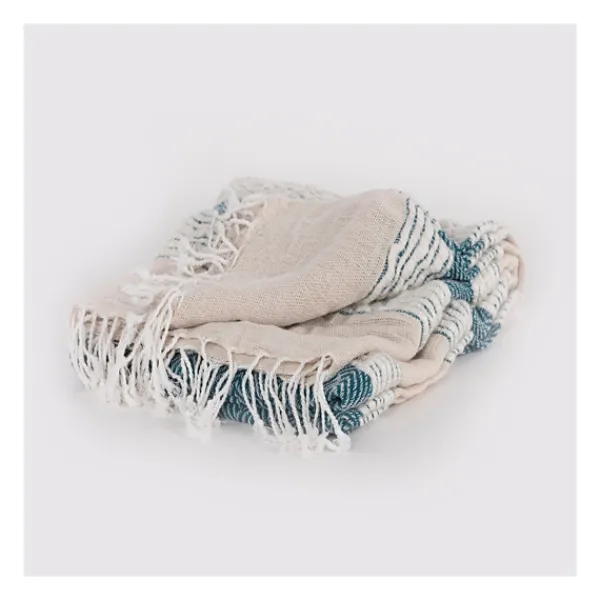 Blankets & Throws-Kirkland's Home Teal And Natural Colorblock Chevron Throw Blue/Tan