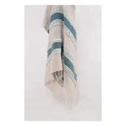 Blankets & Throws-Kirkland's Home Teal And Natural Colorblock Chevron Throw Blue/Tan