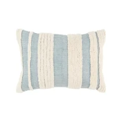 Pillows-Kirkland's Home Teal And Natural Tufted Stripes Lumbar Pillow Blue/Tan