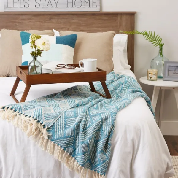 Blankets & Throws-Kirkland's Home Teal Basket Weave Throw Blue