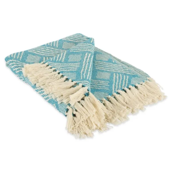 Blankets & Throws-Kirkland's Home Teal Basket Weave Throw Blue