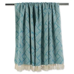 Blankets & Throws-Kirkland's Home Teal Basket Weave Throw Blue