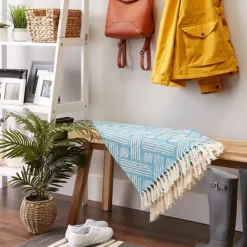 Blankets & Throws-Kirkland's Home Teal Basket Weave Throw Blue
