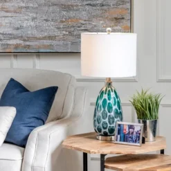 Table Lamps-Kirkland's Home Teal Blue And Nickel Table Lamp White