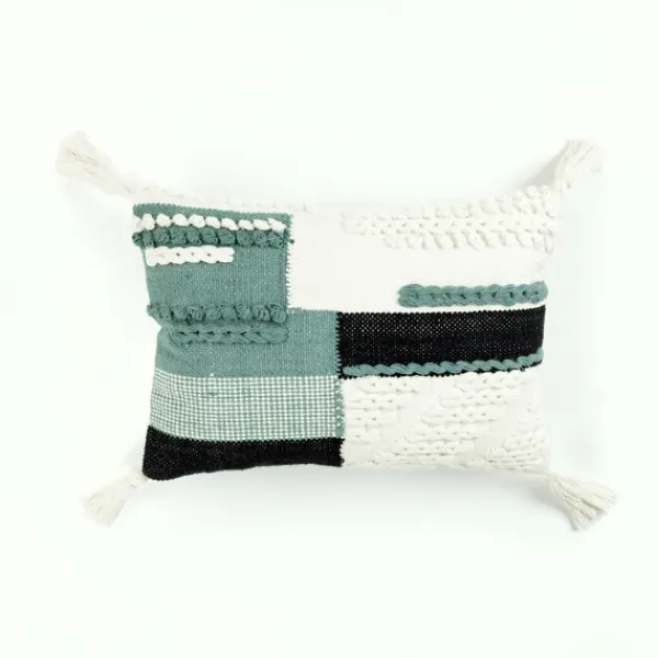 Pillows-Kirkland's Home Teal Braided Color Block Lumbar Pillow Blue/White/Black