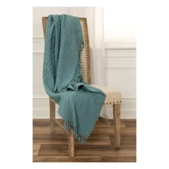 Blankets & Throws-Kirkland's Home Teal Cable Knit Tassel Throw Blue
