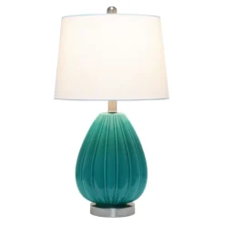 Table Lamps-Kirkland's Home Teal Glass Pleated Table Lamp White